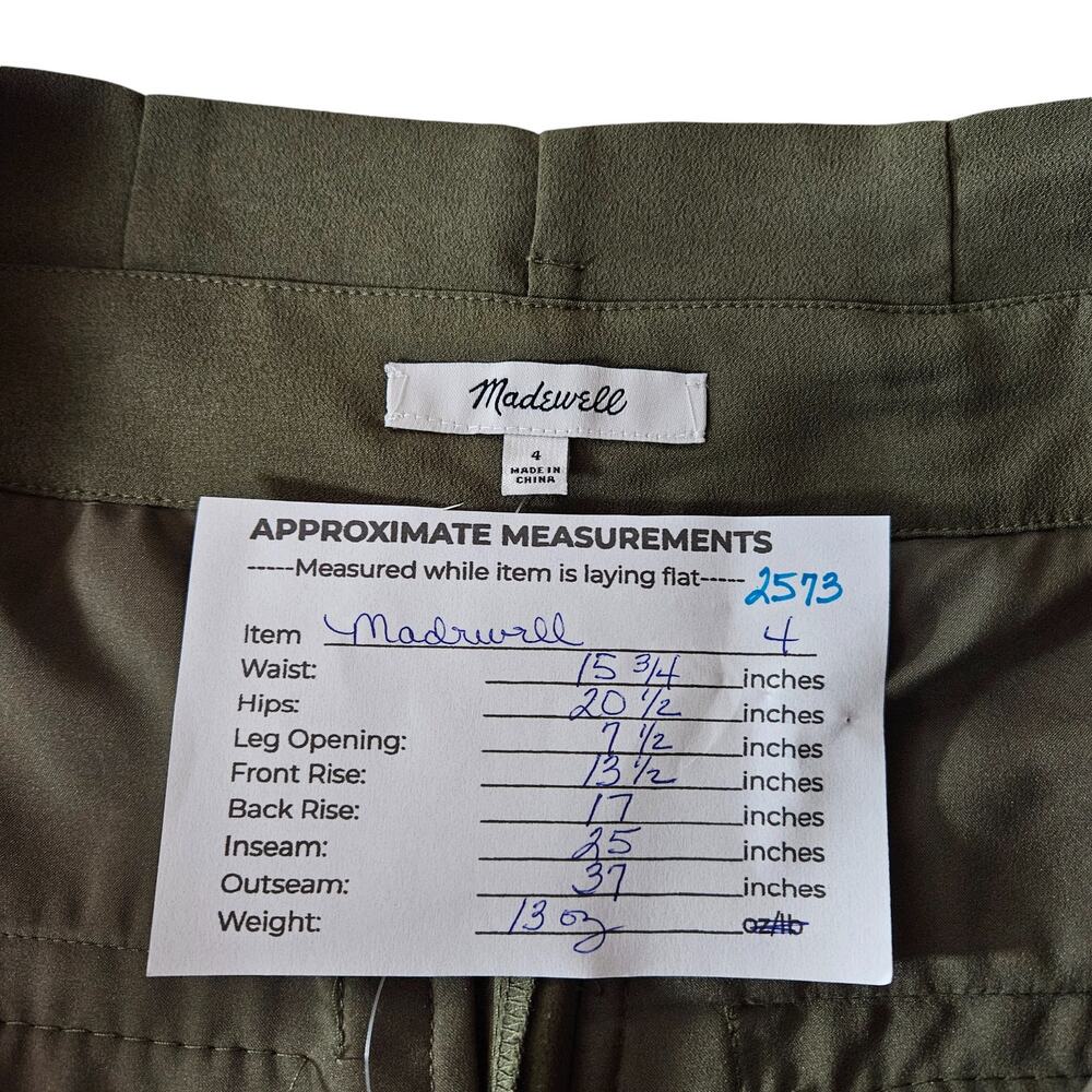 Madewell Womens Pants 4 Olive Green Paperbag Cropped Tapered Tie Waist Trouser - Picture 11 of 12